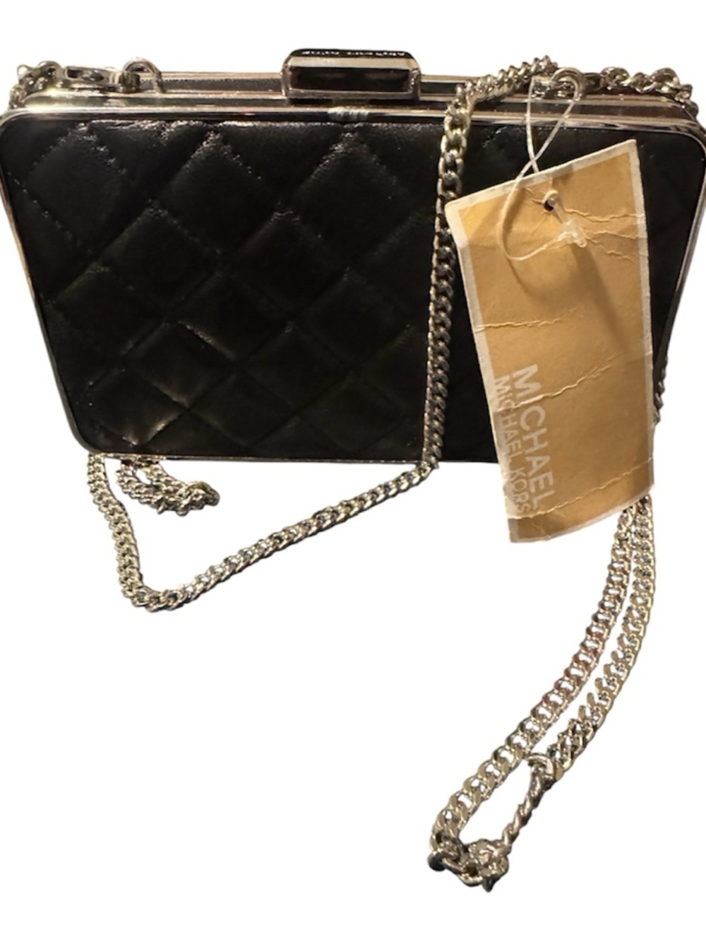 Michael Kors Quilted Black Leather Chain Clutch NWT 💃and Authenticity Inc. - Picture 2 of 3